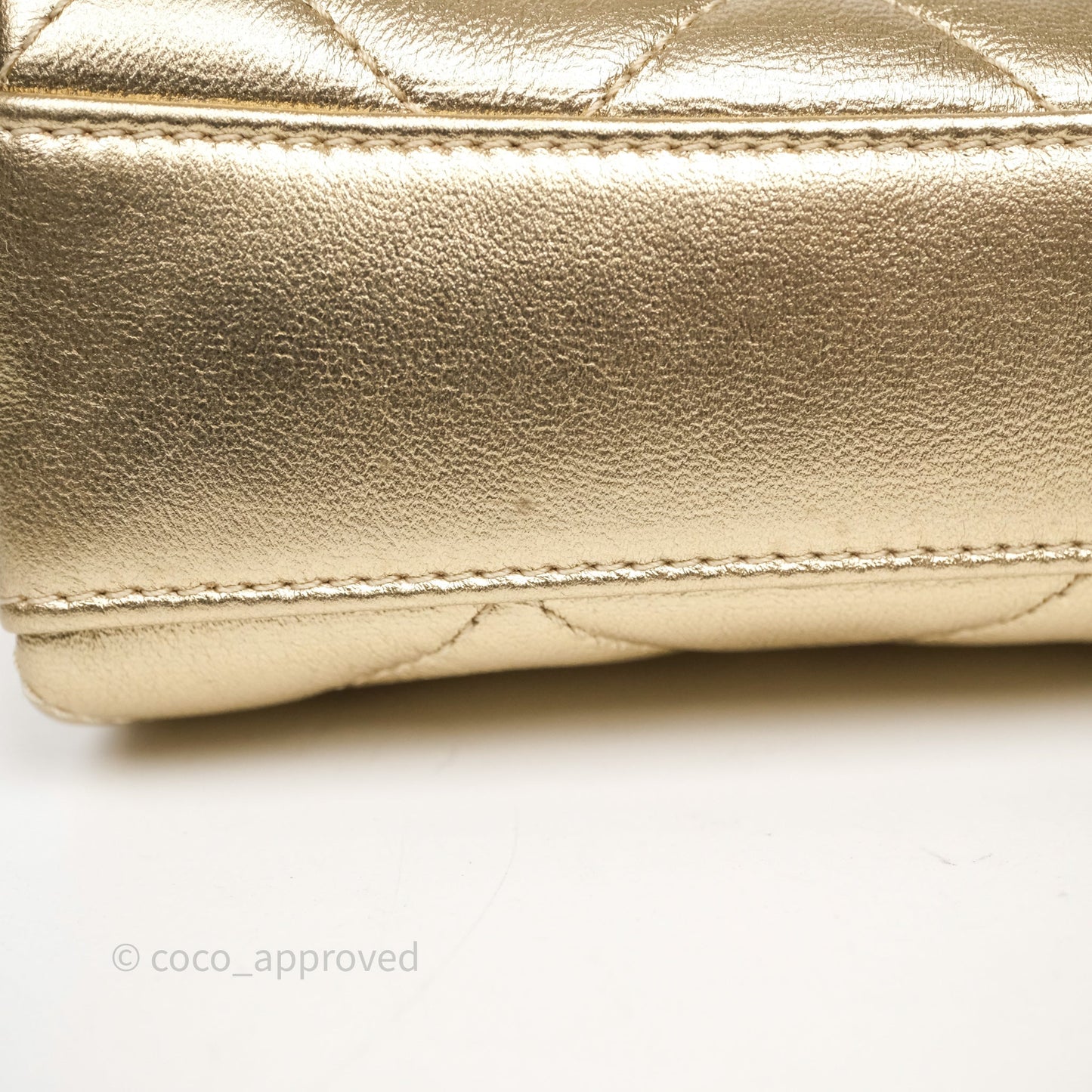 Chanel Mini Crystal Logo Handle Flap Bag Metallic Gold Lambskin 22S