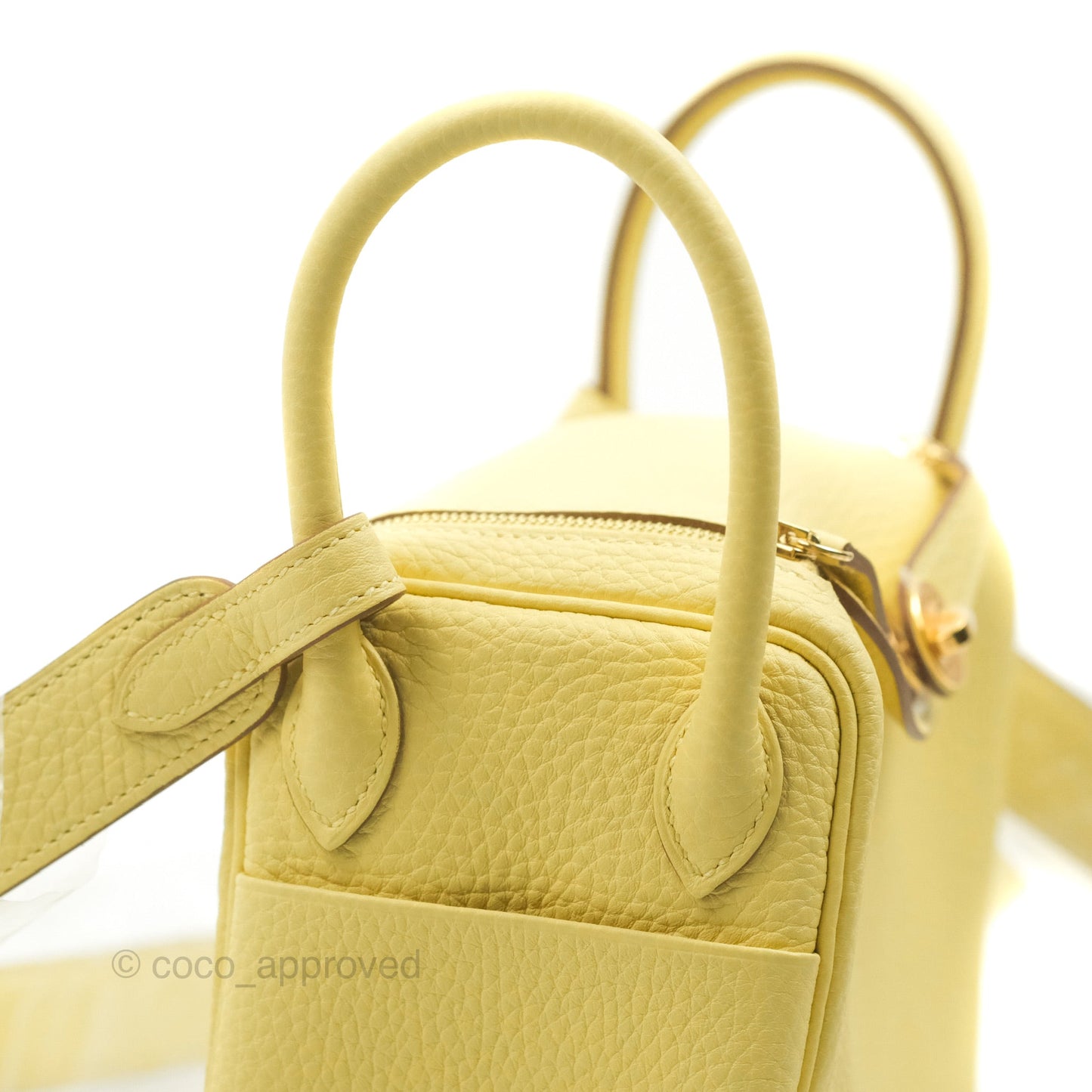 Hermès Mini Lindy 20 Taurillon Jaune Poussin Clemence Gold Hardware