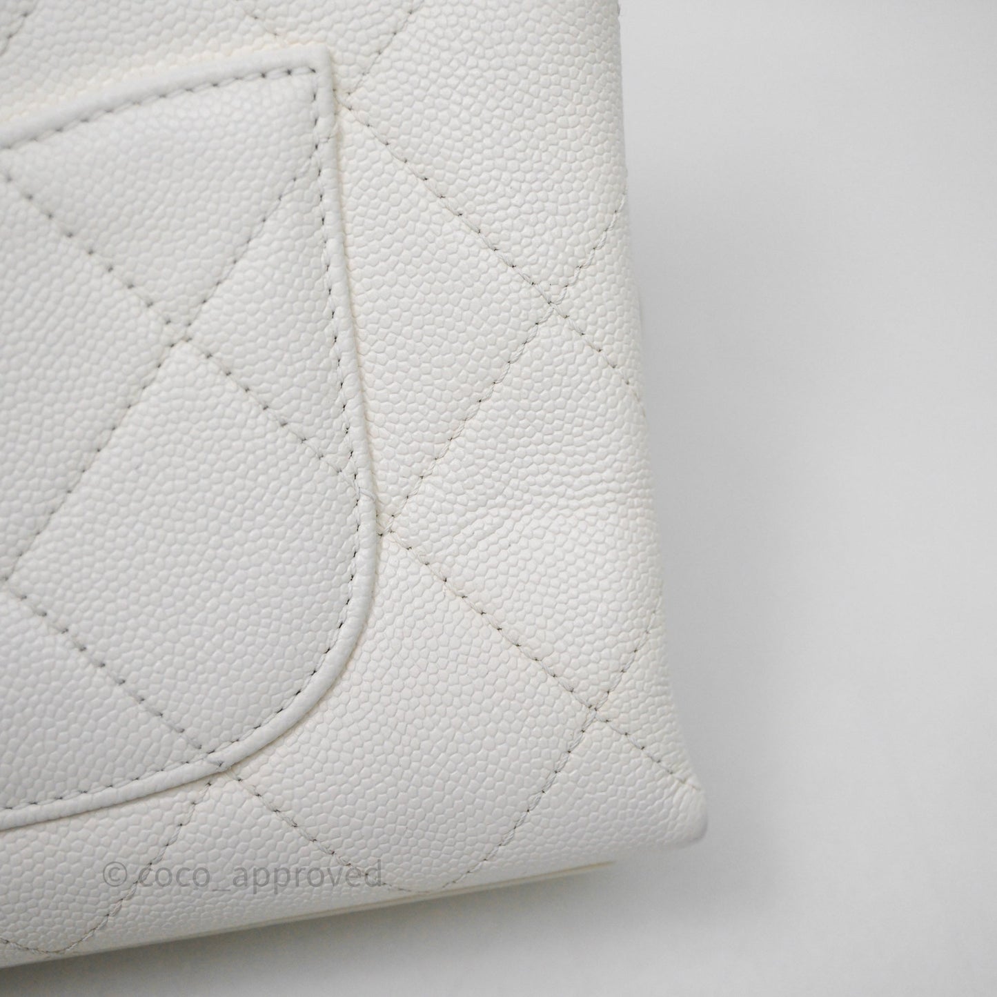 Chanel Bracelet On Chain Small Flap Bag White Caviar Aged Gold Hardware