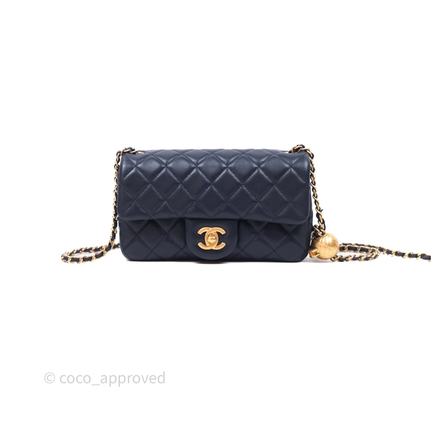 Chanel Mini Rectangular Pearl Crush Navy Lambskin Aged Gold Hardware