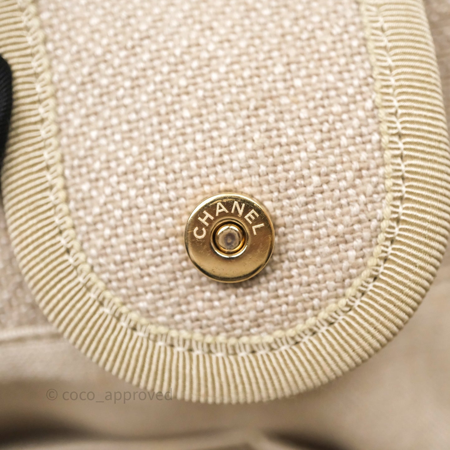 Chanel New Small Deauville Tote Beige Canvas Gold Hardware