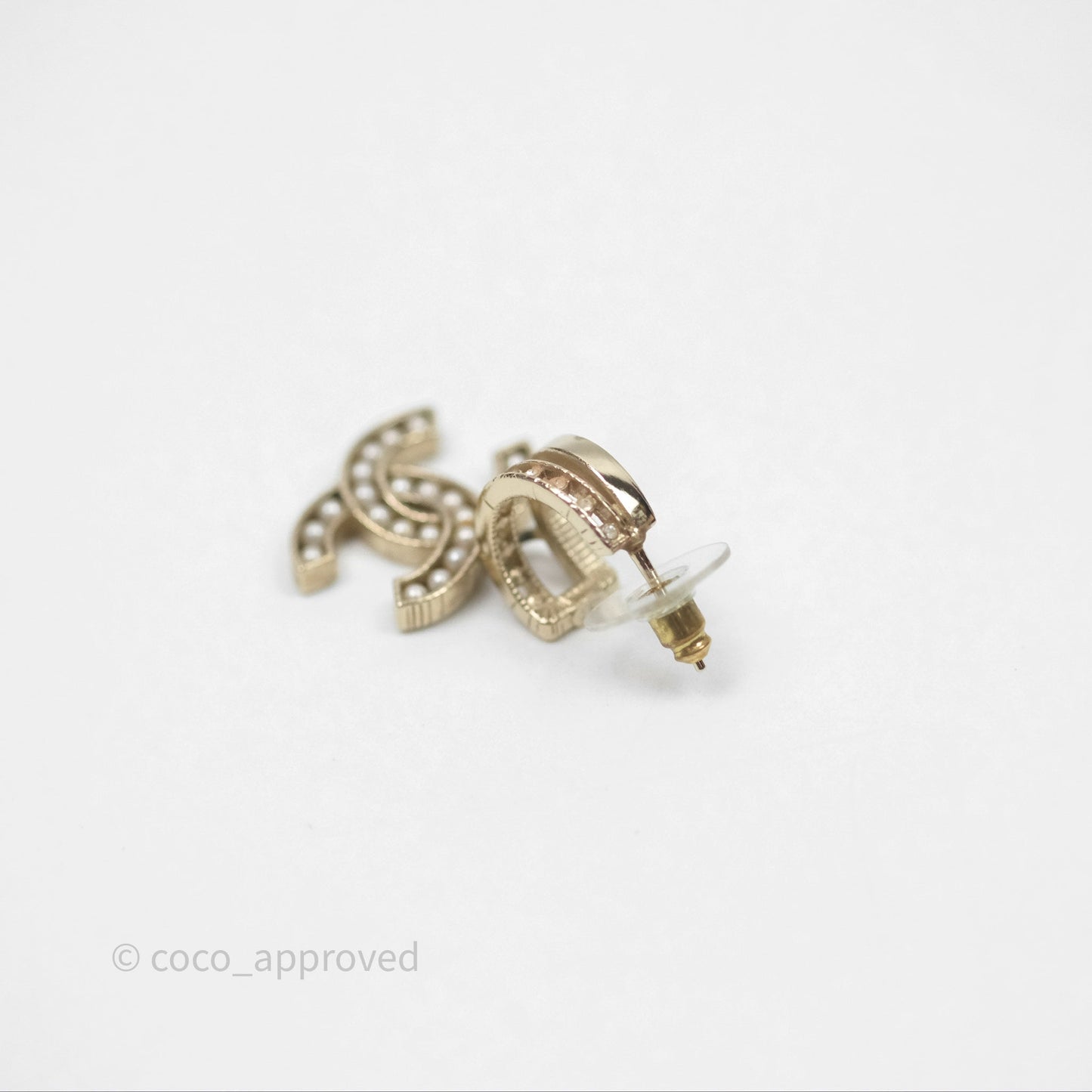 Chanel Pearl CC Crystal Double Hoop Earrings Gold Tone 21B