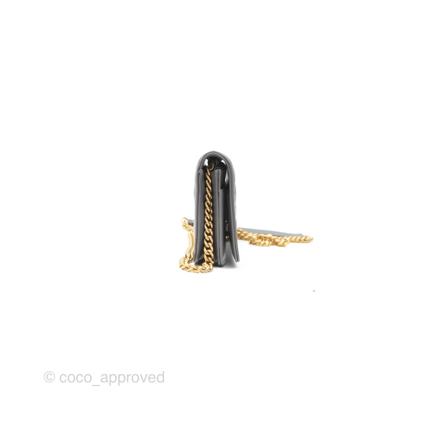 Chanel Quilted Boy Wallet on Chain WOC Grey Caviar Aged Gold Hardware