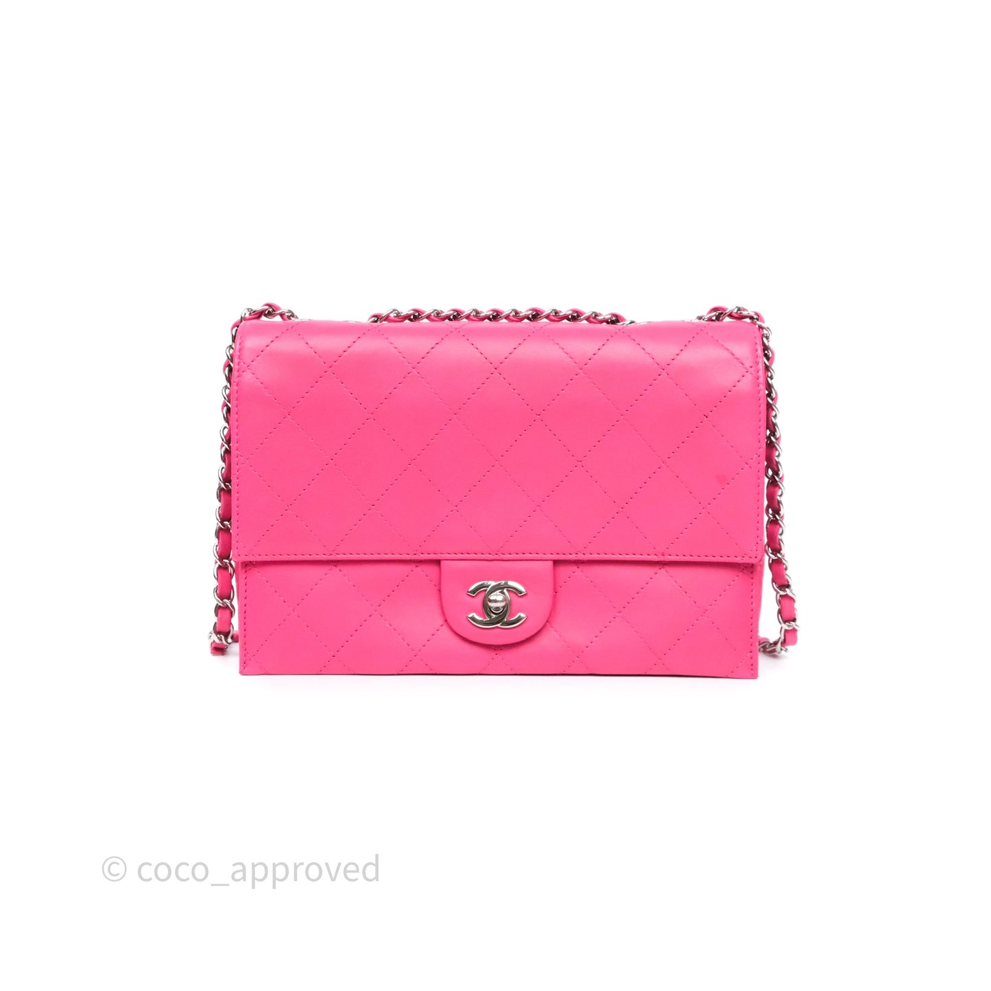 Chanel Stitched Double Flap Bag Pink Calfskin Silver Hardware