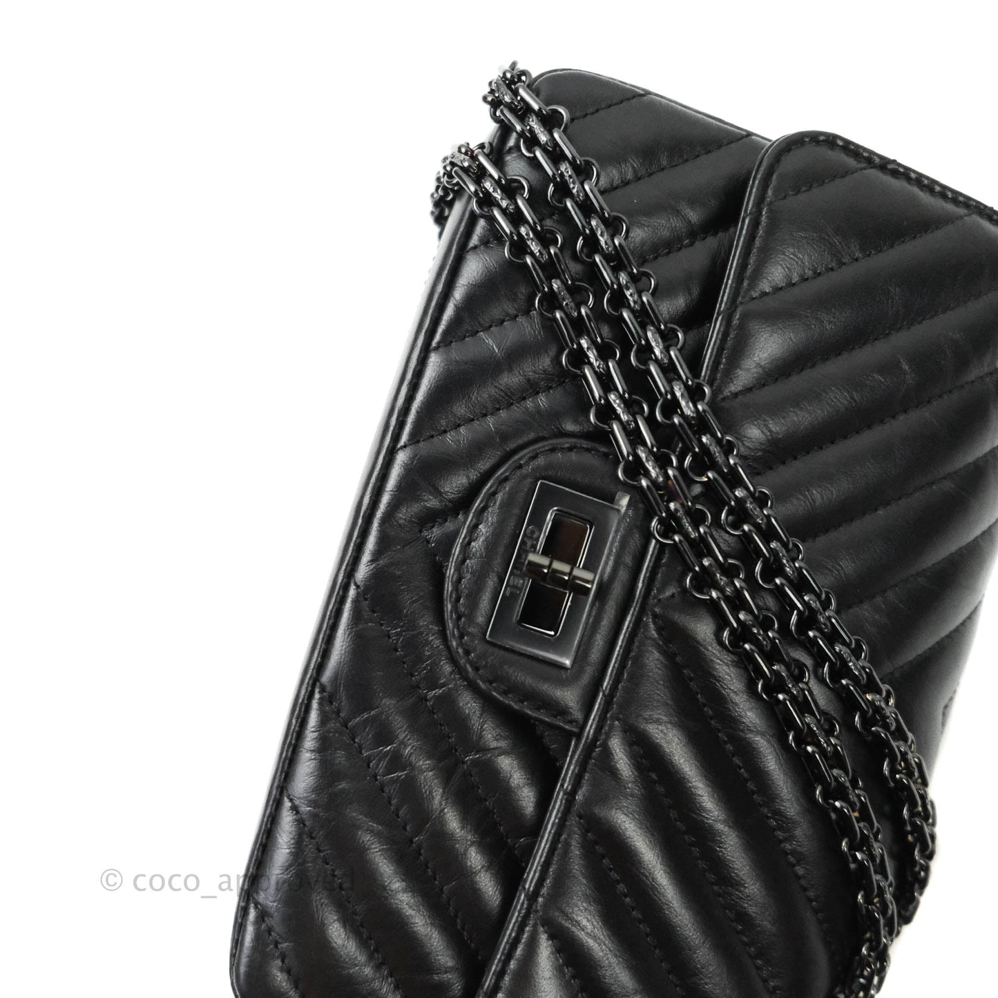 Chanel Mini Reissue 224 So Black Chevron Calfskin Black Hardware