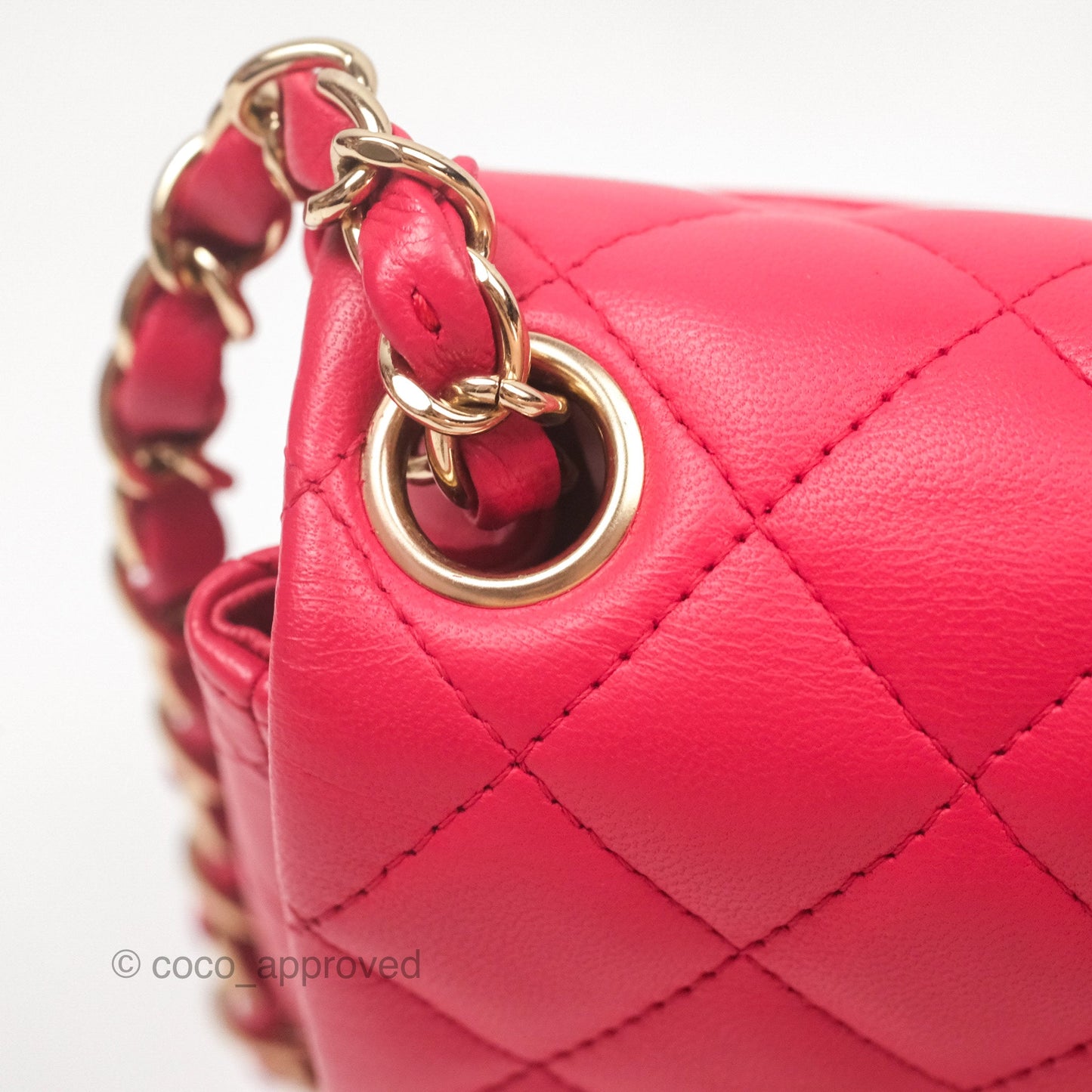Chanel Mini Square Quilted Red Lambskin Gold Hardware
