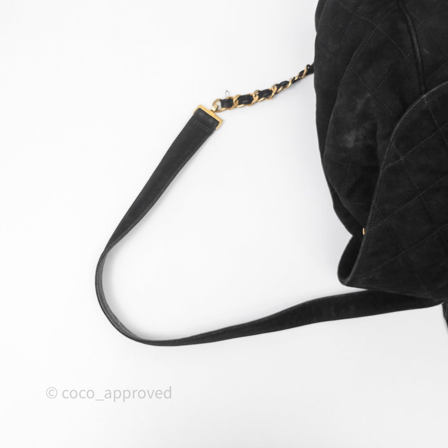 Chanel Vintage Quilted Suede CC Backpack Black Gold Hardware