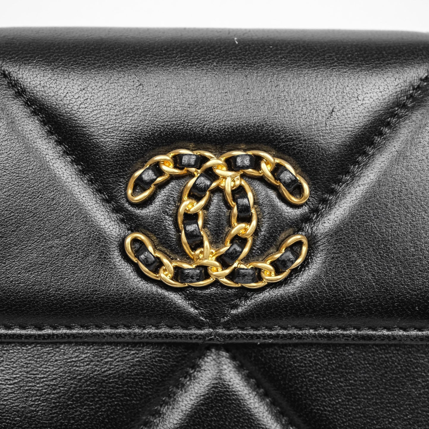 Chanel Quilted 19 Flap Long Wallet Black Lambskin Aged Gold Hardware