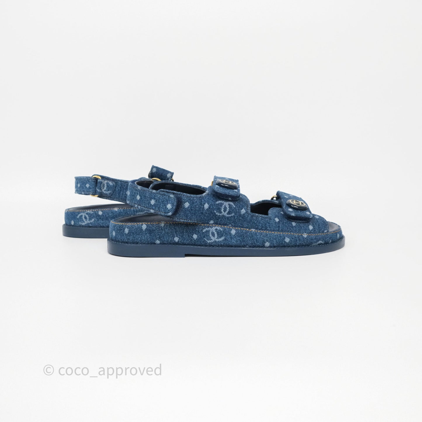 Chanel CC Dots Dad Sandals Denim Blue 23P Size 38