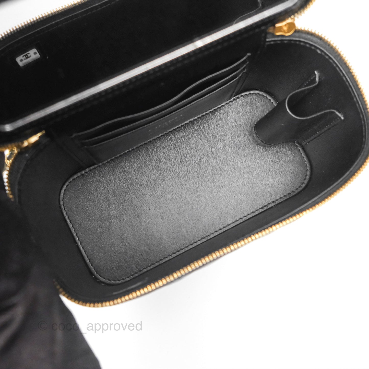 Chanel Vanity with COCO Heart Chain Black Lambskin Aged Gold Hardware