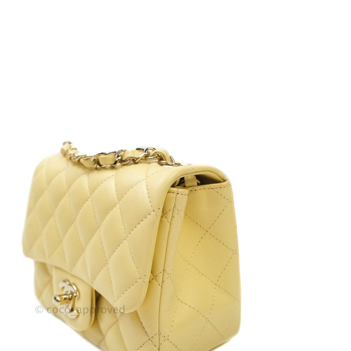 Chanel Mini Square Pale Yellow Lambskin Gold Hardware 21C