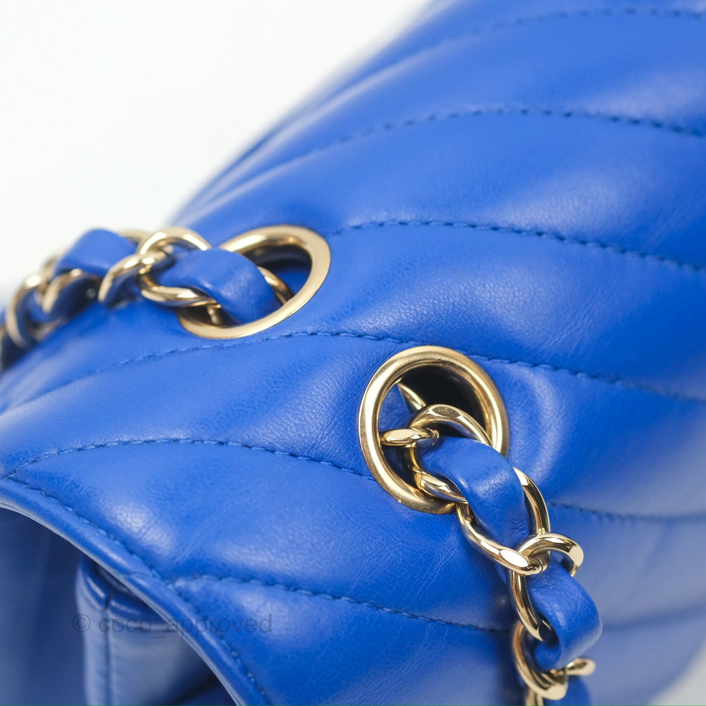Chanel Medium Classic Flap Chevron Blue Lambskin Gold Hardware