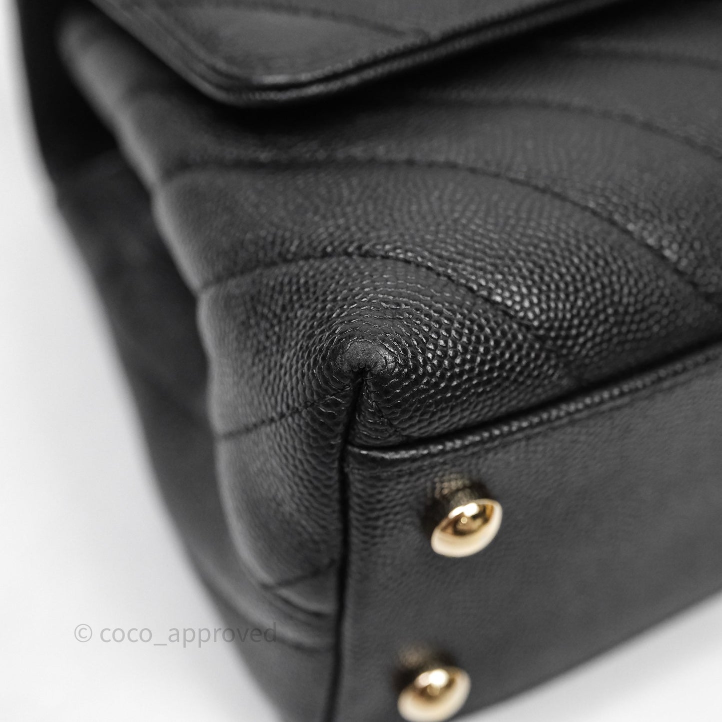 Chanel Small Coco Handle Chevron Black Caviar Gold Hardware Lizard Handle