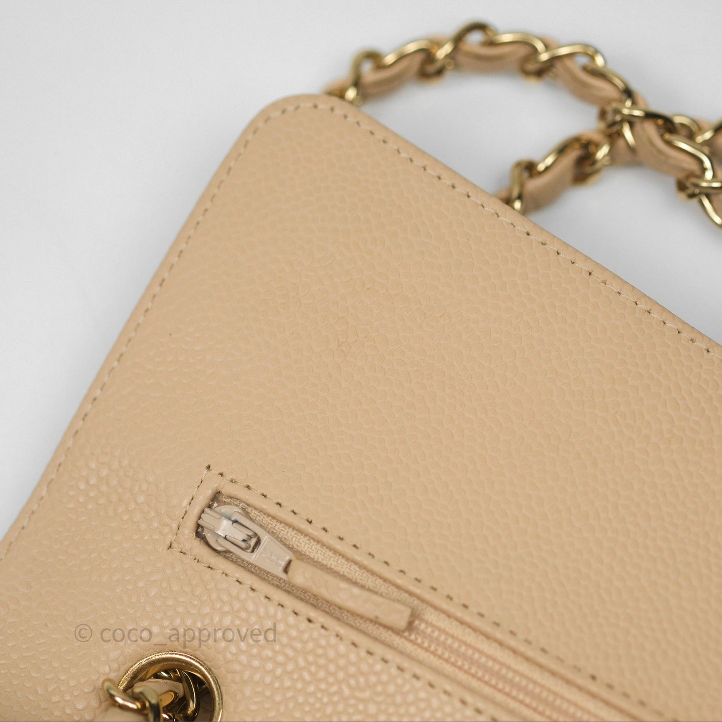 Chanel M/L Medium Classic Flap Quilted Beige Caviar Gold Hardware