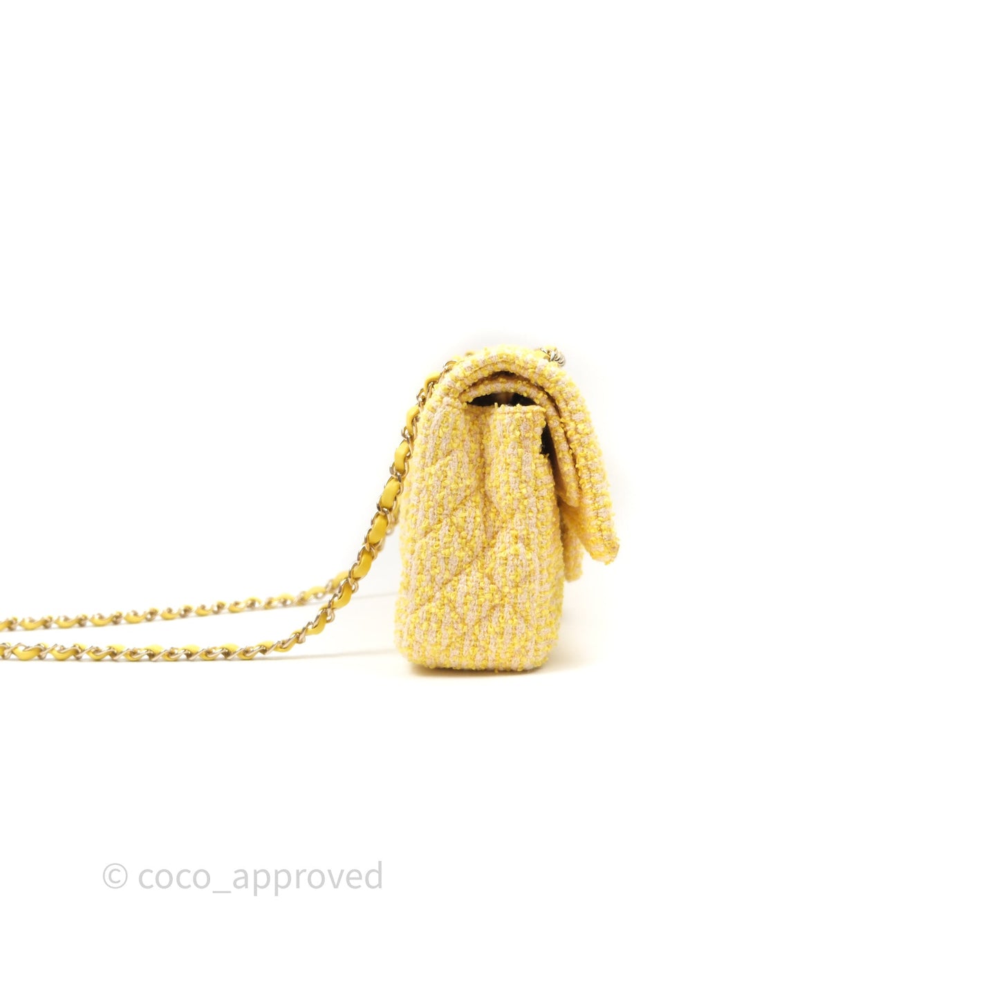 Chanel Classic M/L Medium Flap Quilted Yellow Tweed Gold Hardware