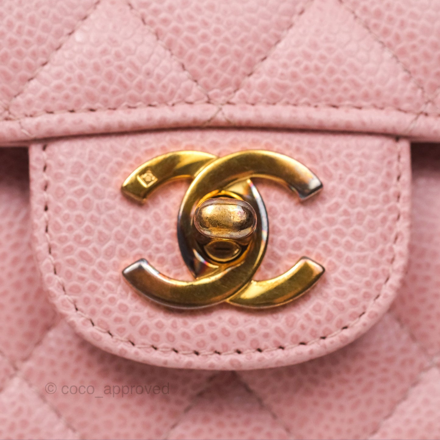 Chanel Vintage Classic M/L Medium Flap Quilted Sakura Pink Caviar 24K Gold Hardware