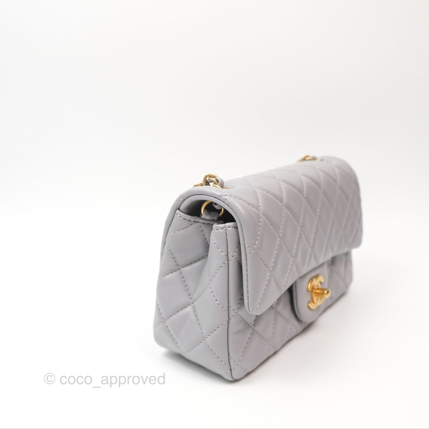 Chanel Pearl Crush Mini Rectangular Grey Lambskin Aged Gold Hardware