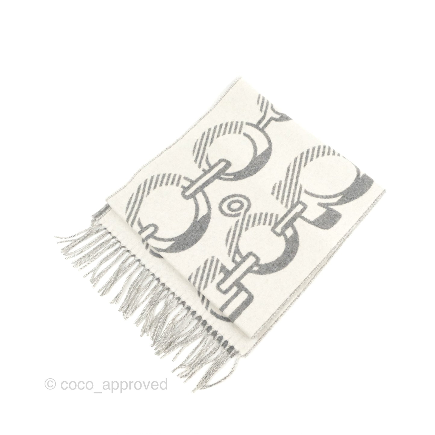 Hermes Casaque Do Re Boucles Muffler Ivoire / Gris Flanelle Cashmere