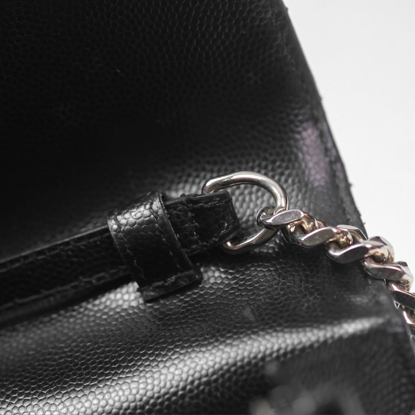Saint Laurent Wallet on Chain WOC Black Grained Leather Sliver Hardware