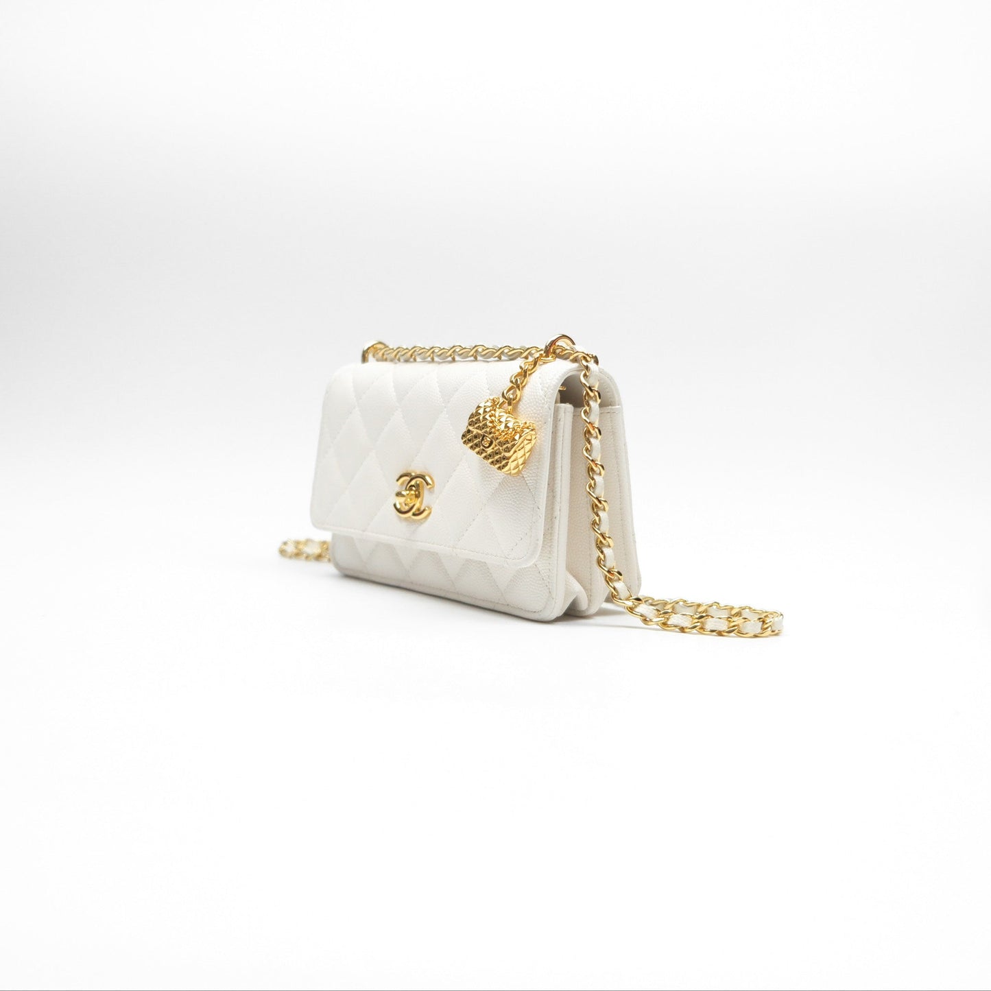 Chanel Mini WOC Bag Charm White Caviar Gold Hardware