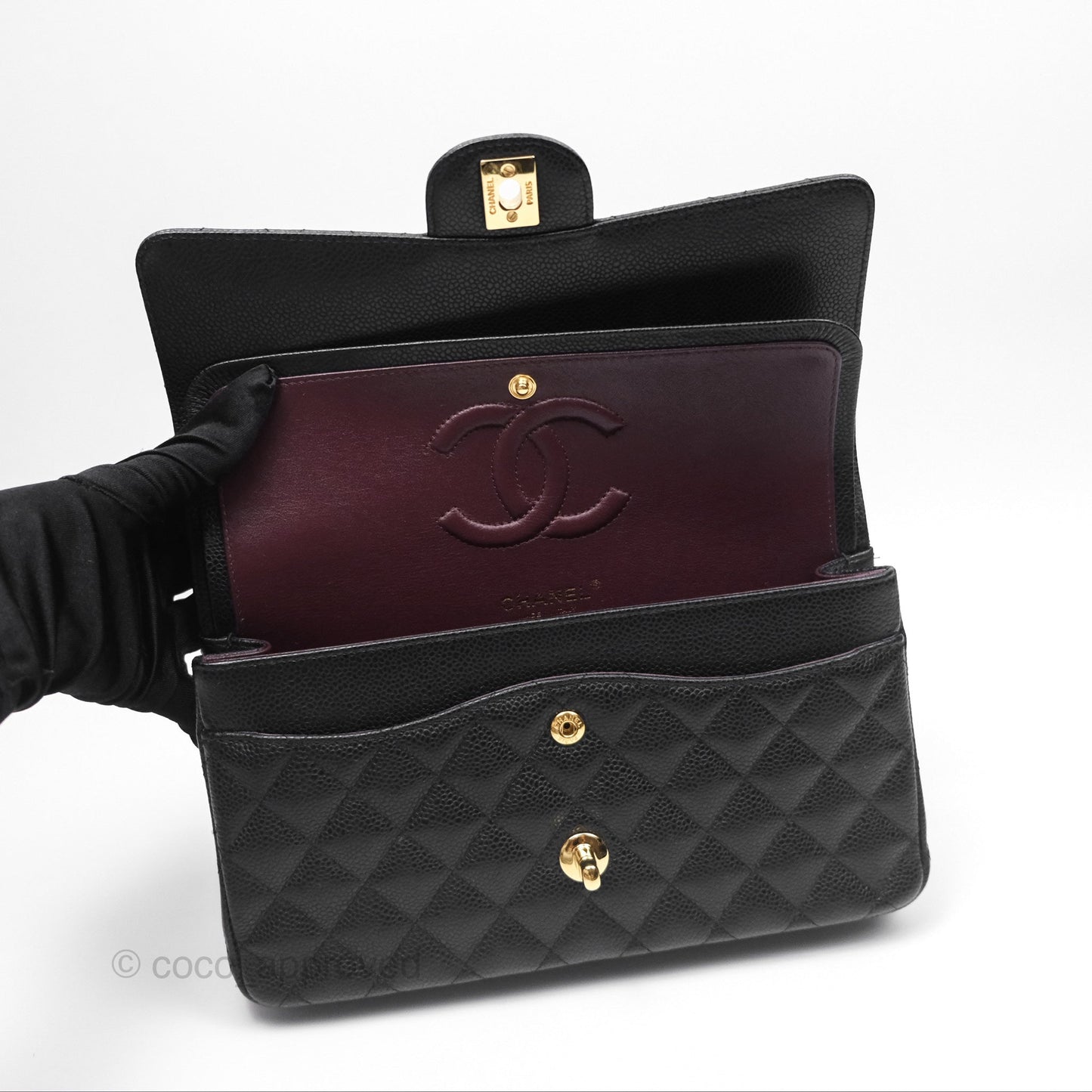 Chanel Classic M/L Medium Flap Quilted Black Caviar Gold Hardware
