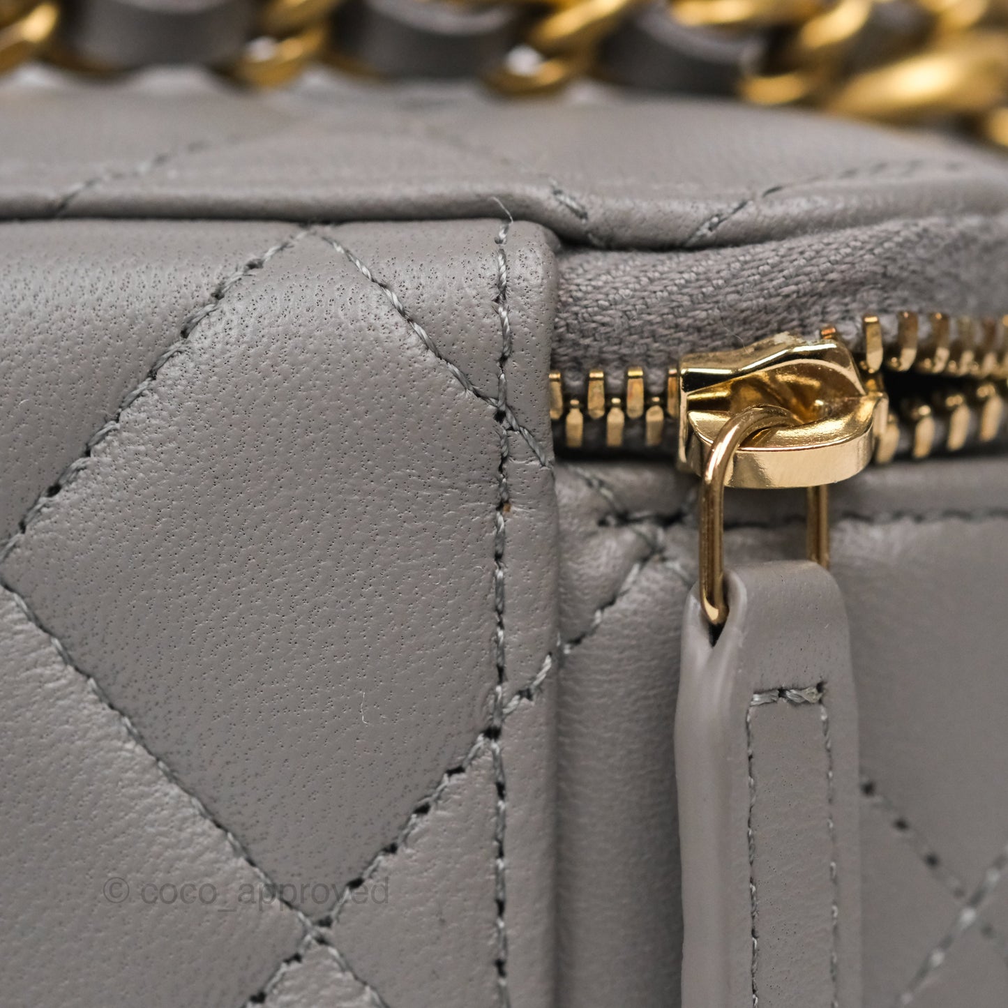 Chanel Mini Metal Top Handle Vanity With Chain Grey Lambskin Aged Gold Hardware