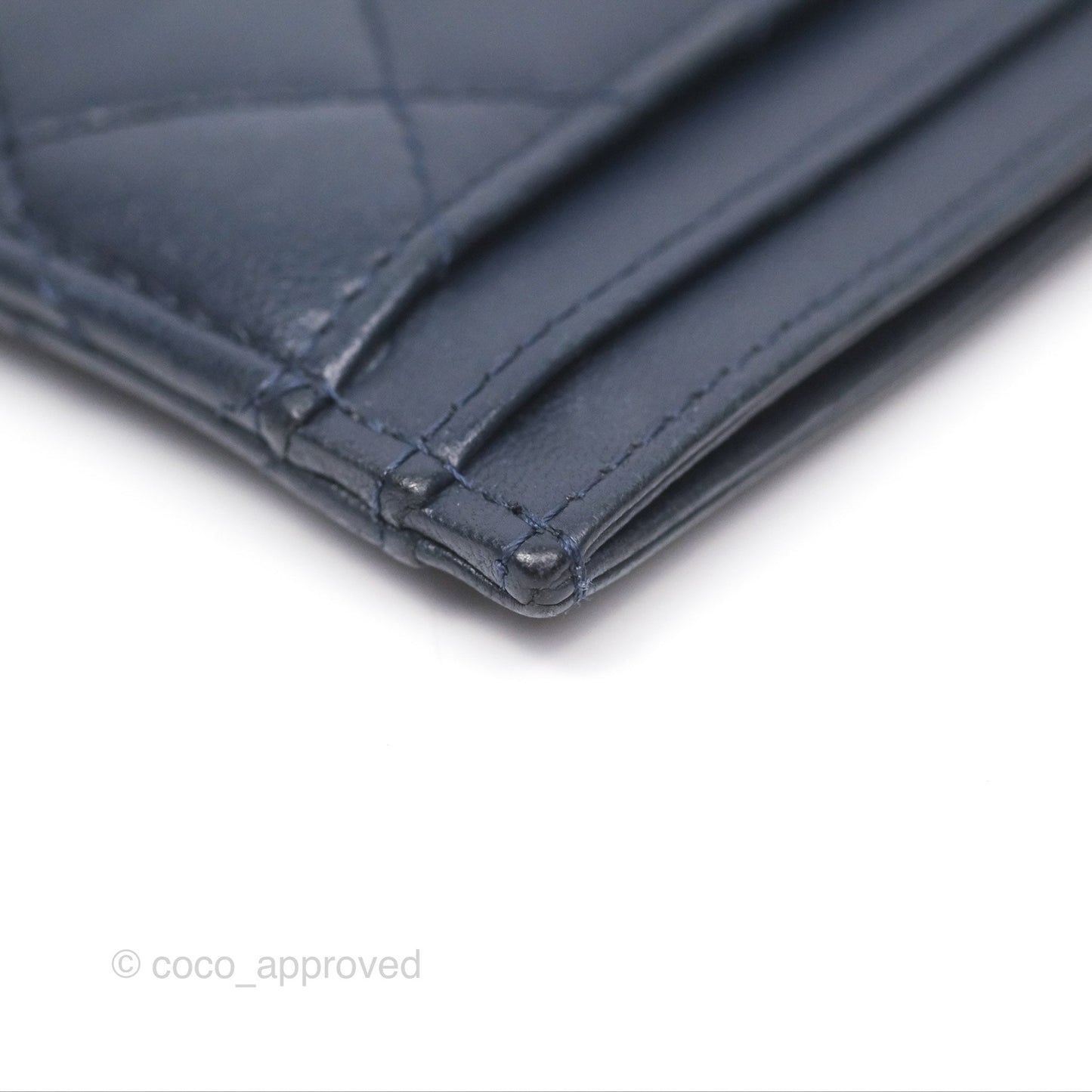 Chanel Quilted Classic Flat Card Holder Navy Sliver Hardware