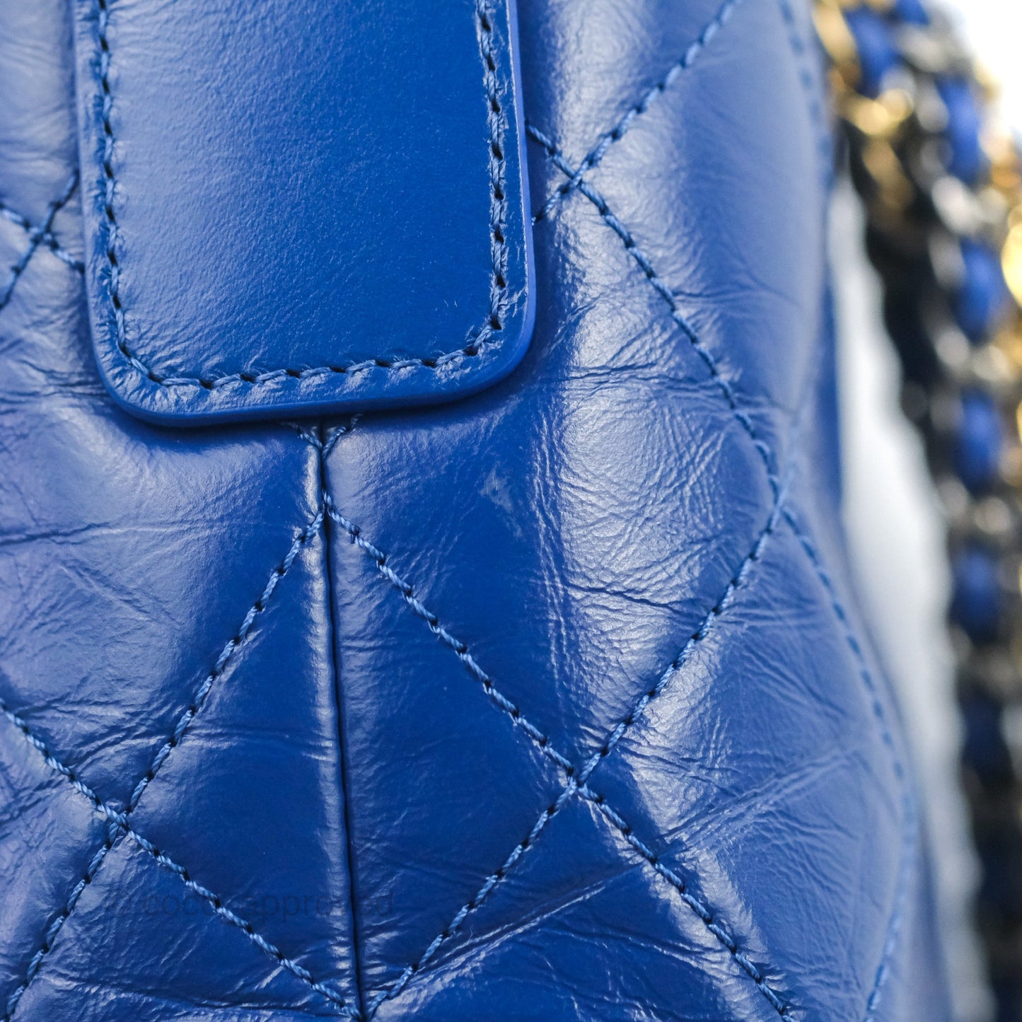 Chanel New Medium Gabrielle Blue Logo Handle Aged Calfskin Mixed Hardware