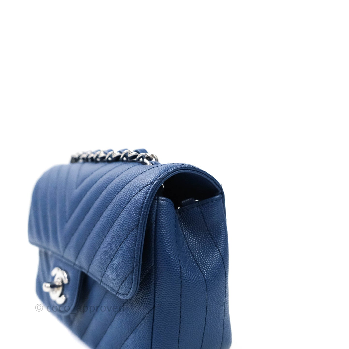 Chanel Mini Rectangular Chevron Caviar Blue Silver Hardware