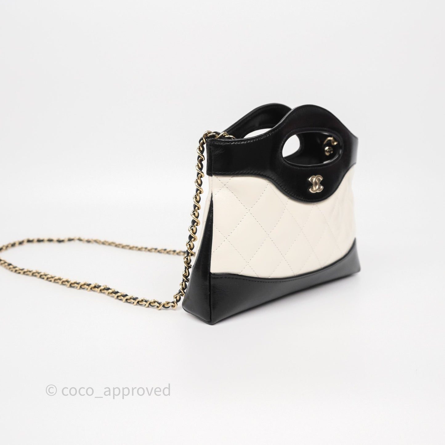 Chanel Nano 31 White/ Black Shiny Lambskin Gold Hardware
