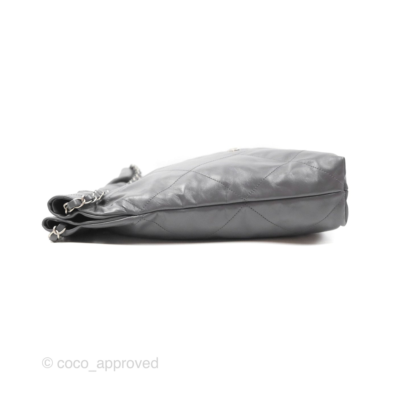 Chanel 22 Medium Grey Shiny Aged Calfskin Matte Silver Hardware