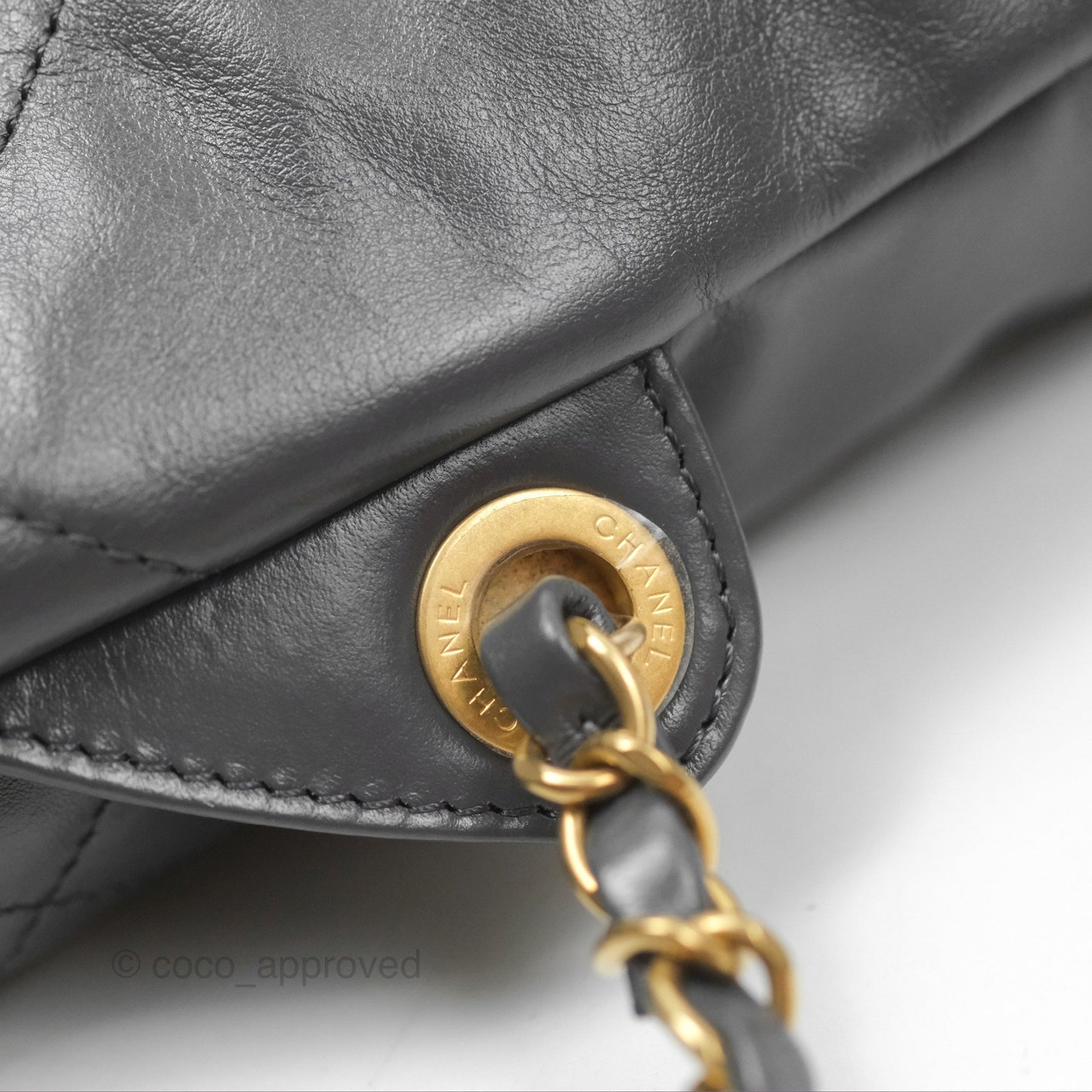 Chanel 22 Small Quilted Backpack Dark Grey Shiny Calfskin