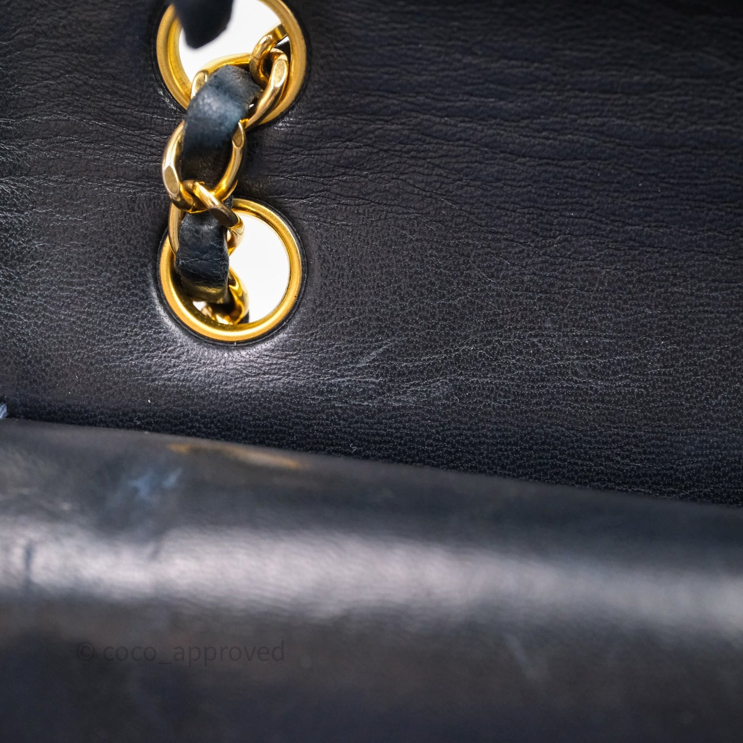 Chanel Vintage M/L Lambskin Medium Double Flap Bag Navy 24K Gold Hardware