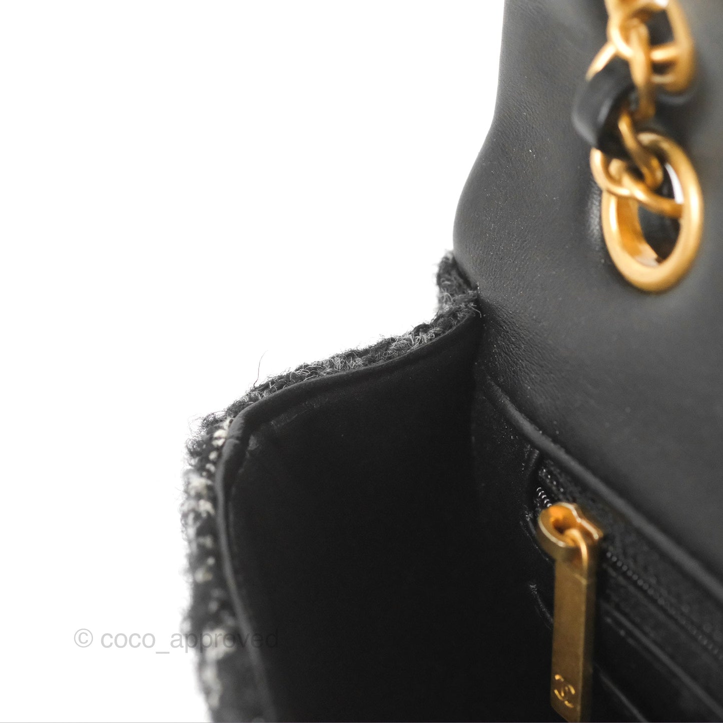 Chanel Medium Single Flap Black Tweed Aged Gold Hardware