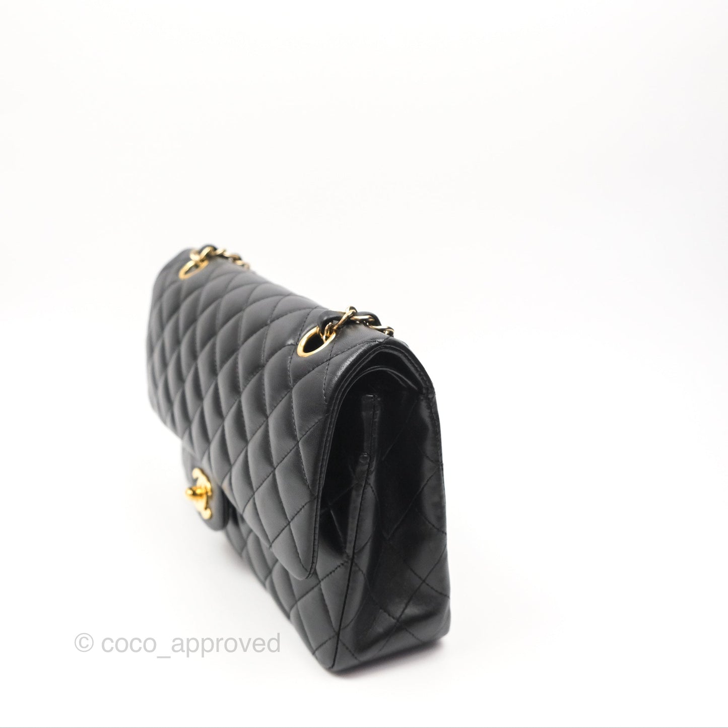 Chanel Classic M/L Medium Flap Quilted Black Lambskin 24K Gold Hardware