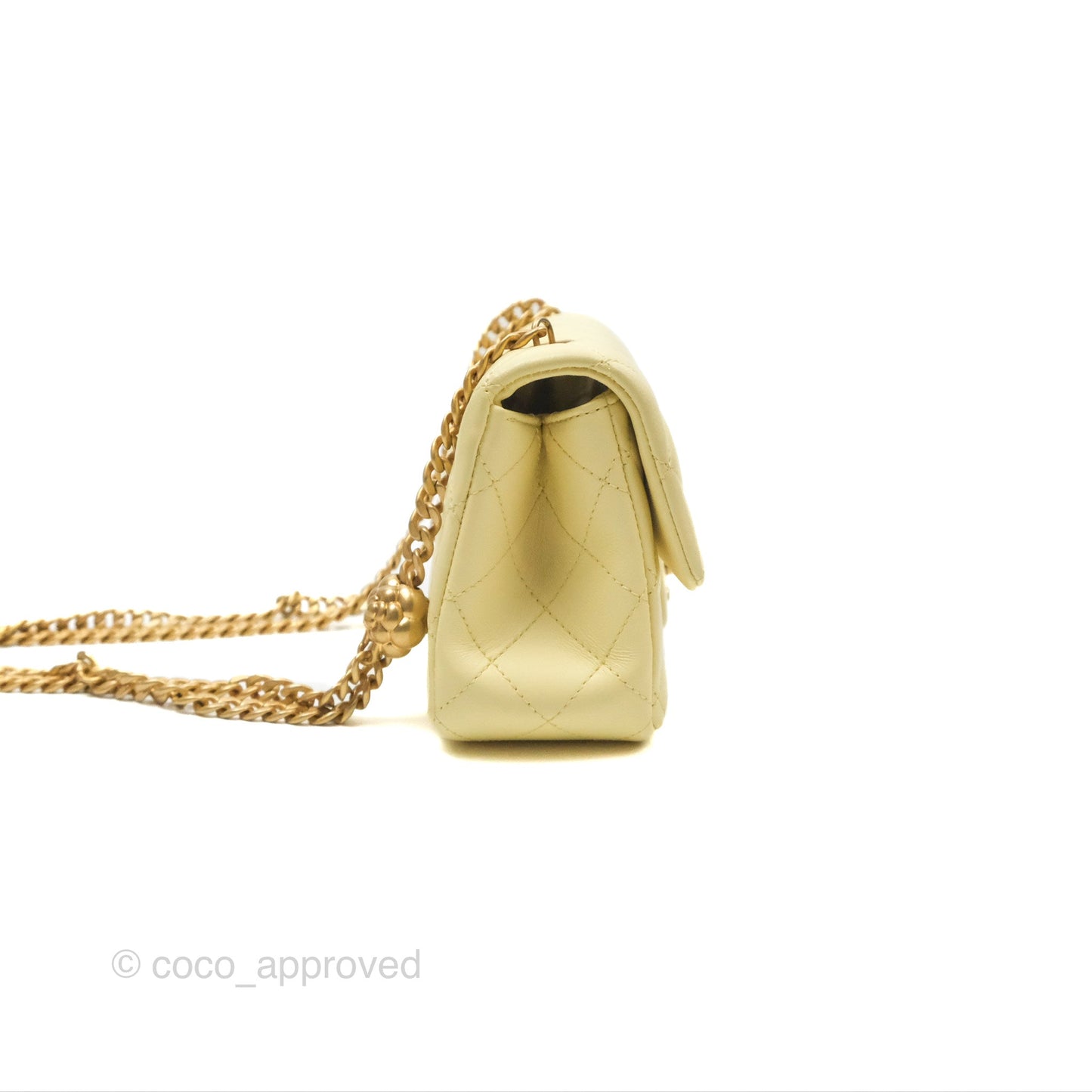 Chanel Mini Rectangular Flap with Camellia Adjustable Chain Yellow Lambskin Aged Gold Hardware 23S