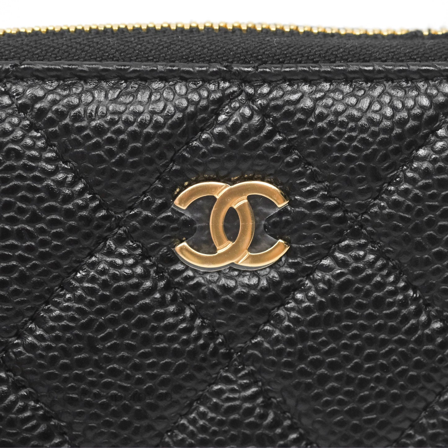 Chanel Quilted Zip Card Holder Black Caviar Gold Hardware