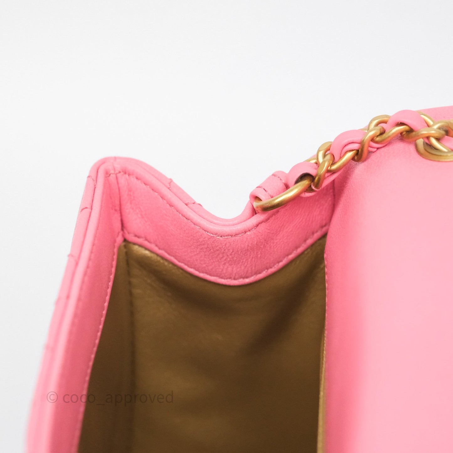 Chanel Pearl Crush Mini Square Quilted Pink Lambskin Aged Gold Hardware