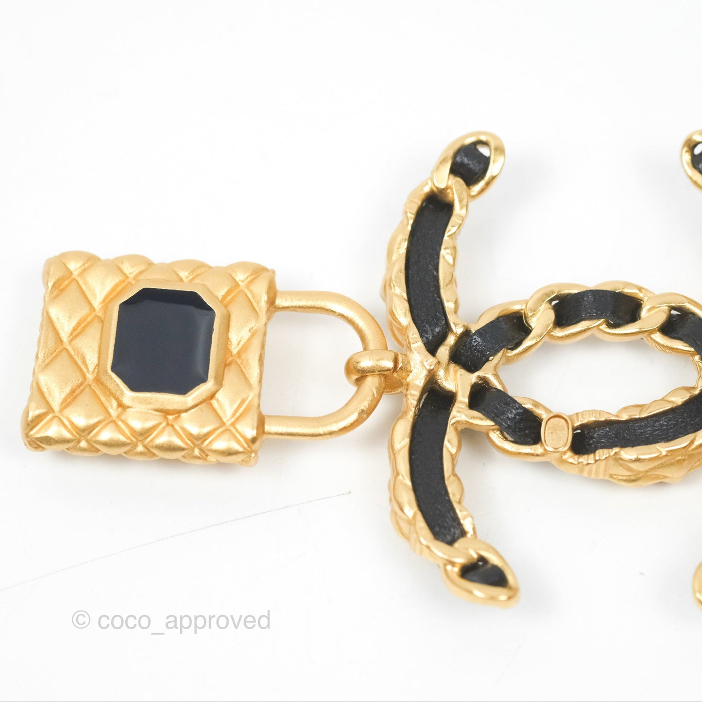 Chanel Crystal CC Braided Black Leather Multicolor Brooch Gold Tone 20C