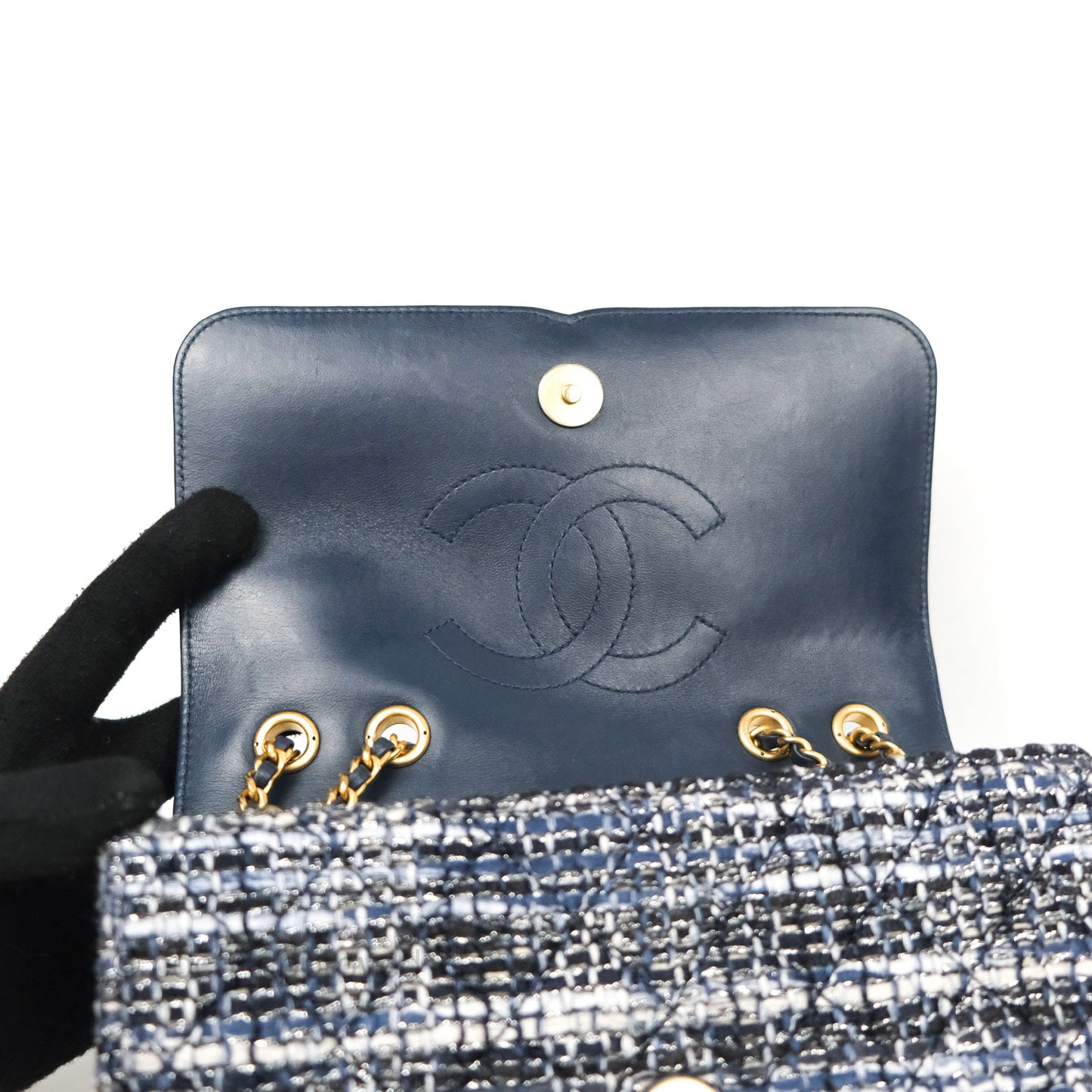 Chanel Quilted Small CC Filigree Flap Navy Tweed Python 18S