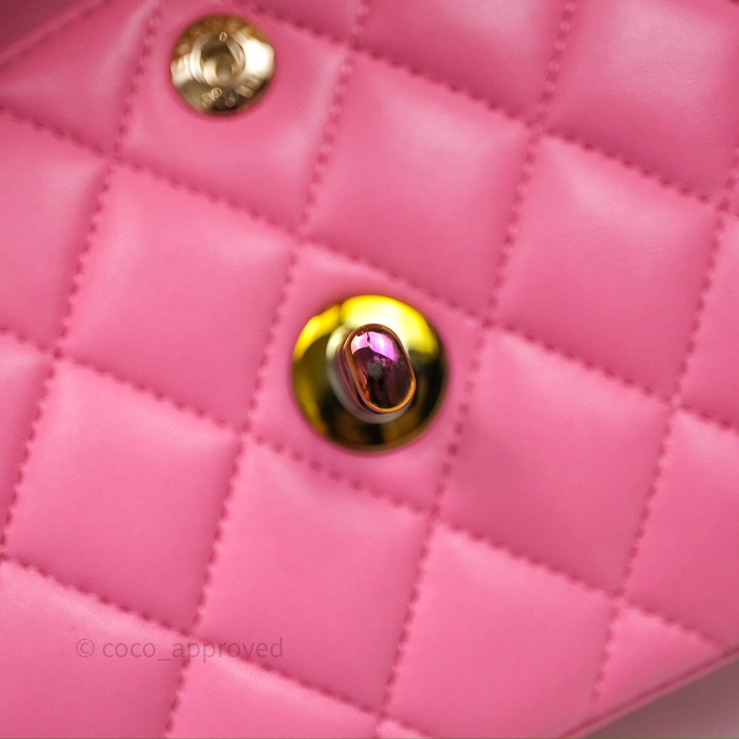 Chanel Small Classic Flap Quilted Pink Lambskin Rainbow Hardware