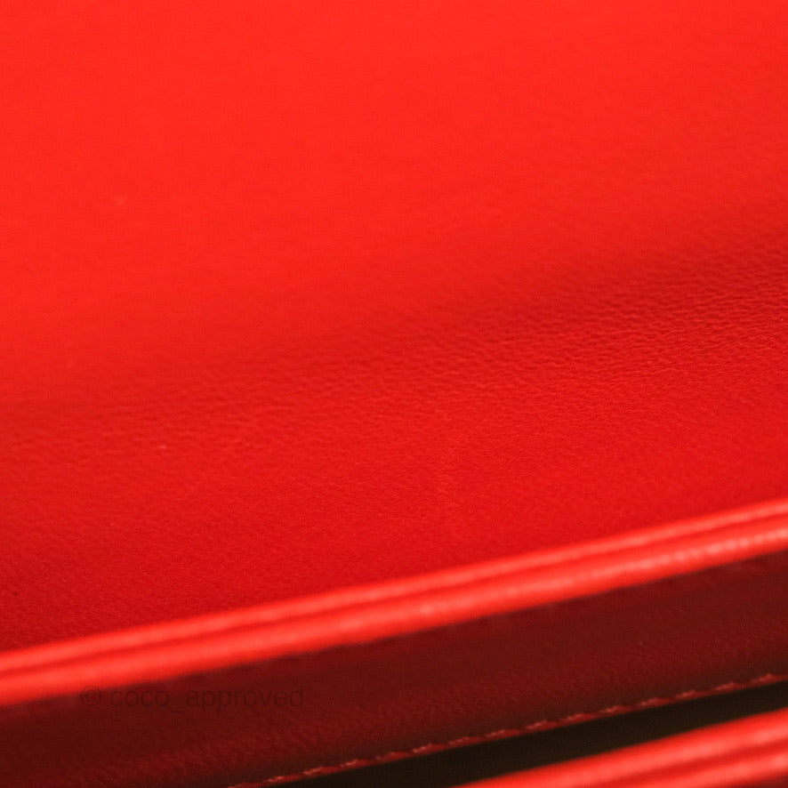 Chanel Top Handle Flap Bag Red Lambskin Aged Gold Hardware