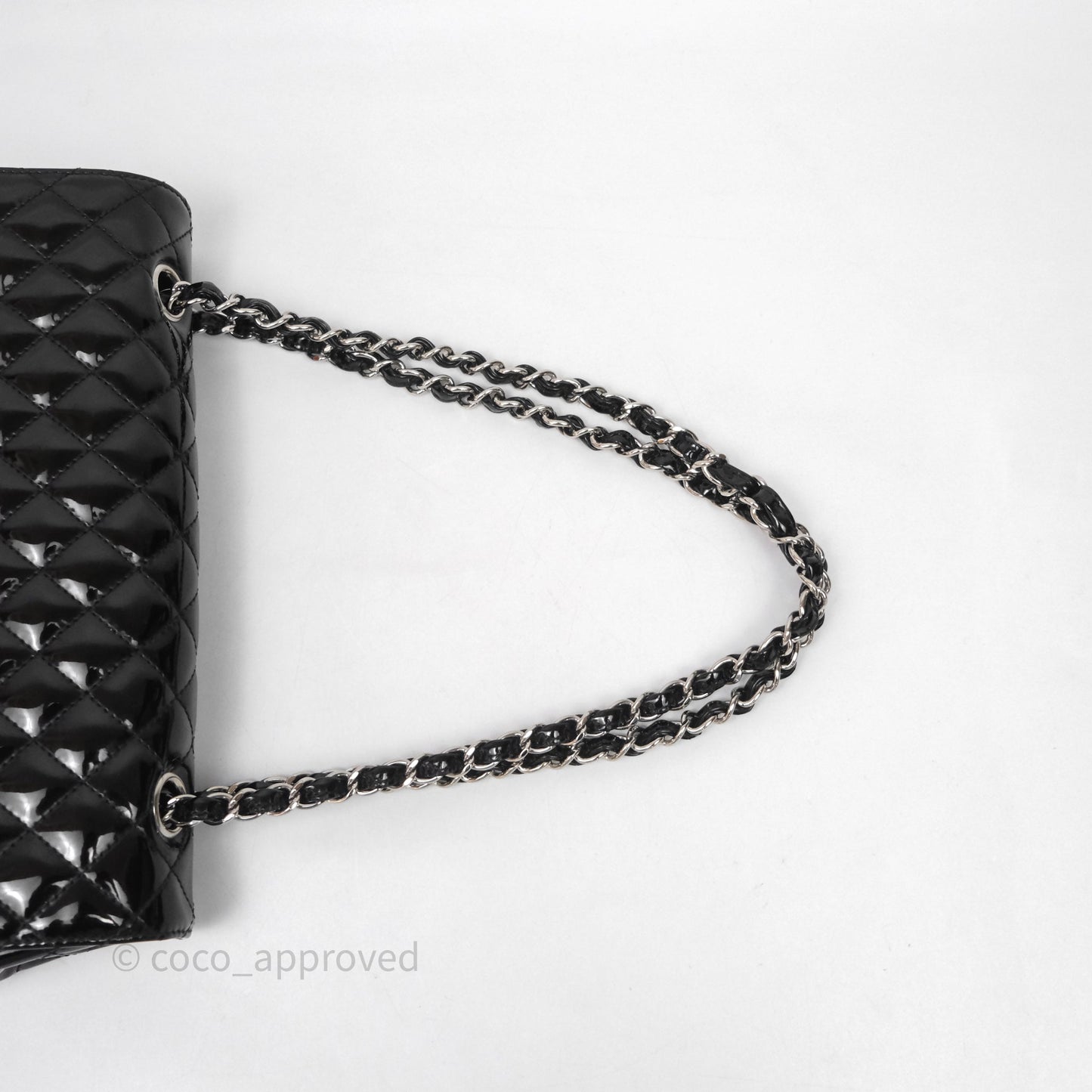 Chanel Quilted Medium Flap Black Patent Silver Hardware
