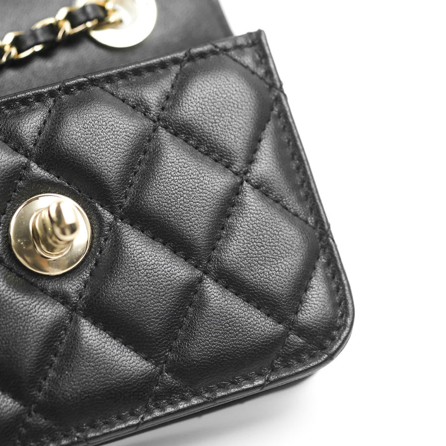 Chanel Mini Quilted Trendy CC Card Holder With Chain Black Lambskin Gold Hardware