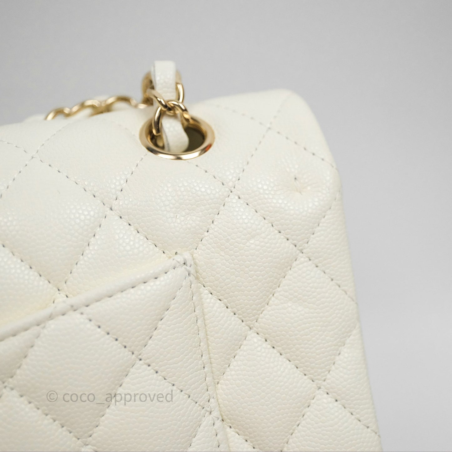 Chanel Classic M/L Medium Flap Quilted Ivory White Caviar Gold Hardware