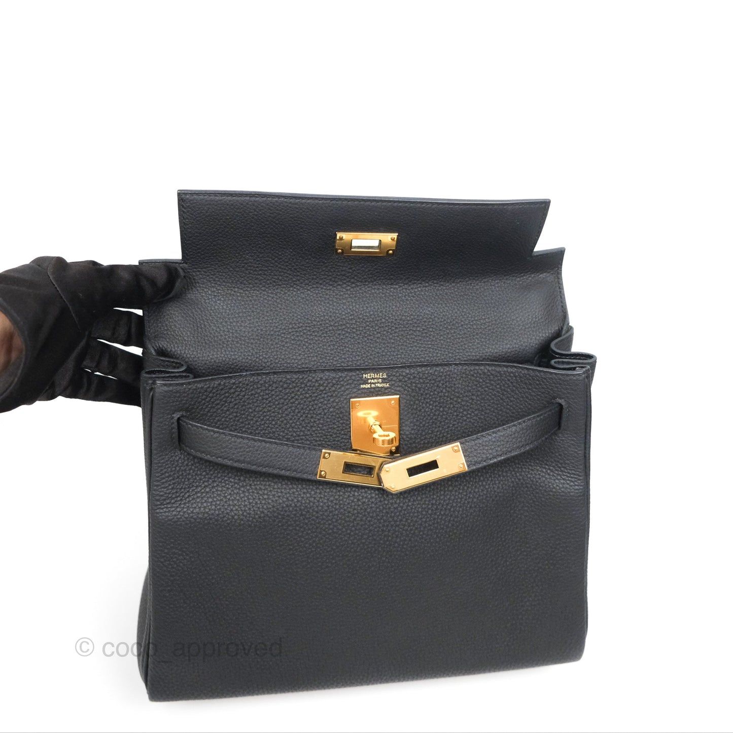 Hermès Retourne Kelly 28 Black Noir 89 Togo Gold Hardware