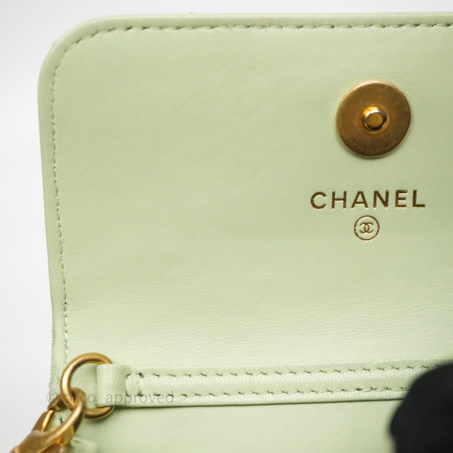 Chanel Pearl Crush Mini Clutch Belt Bag Green Lambskin Aged Gold Hardware