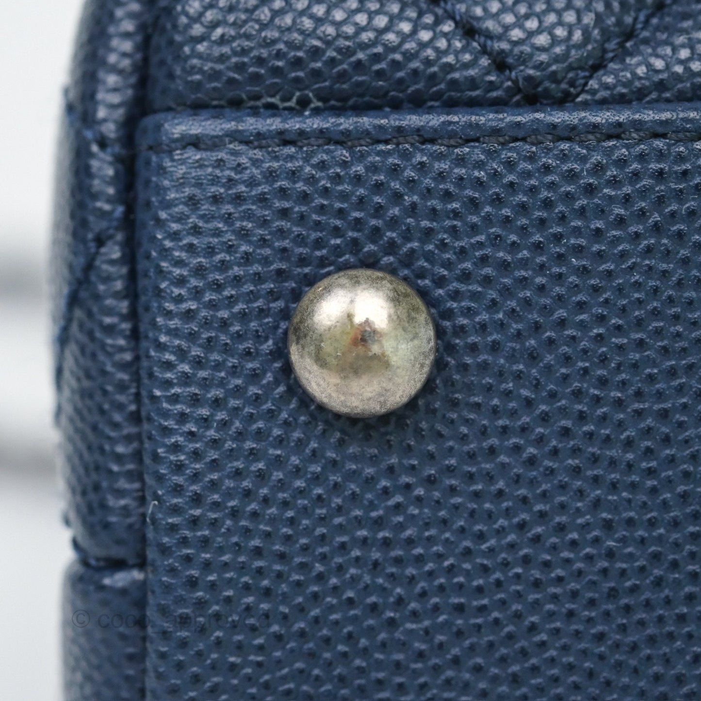 Chanel Small Coco Handle Navy Caviar Ruthenium Hardware Lizard Handle