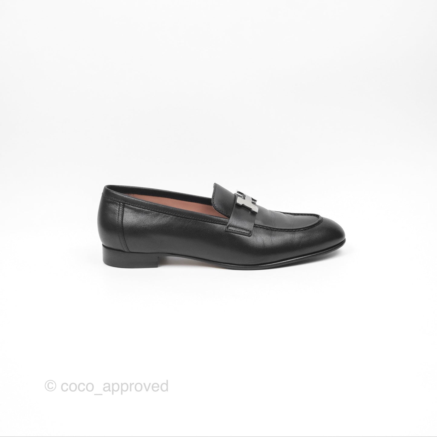 Hermès Paris Loafer Black Goatskin Palladium H Buckle Size 37.5