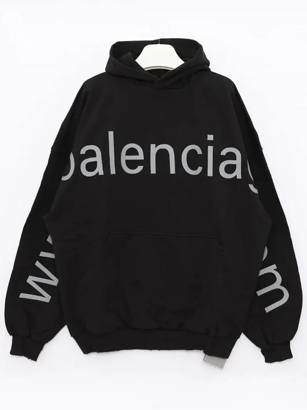 Luxury Balenciaga Logo Print Cotton Hoodie Black